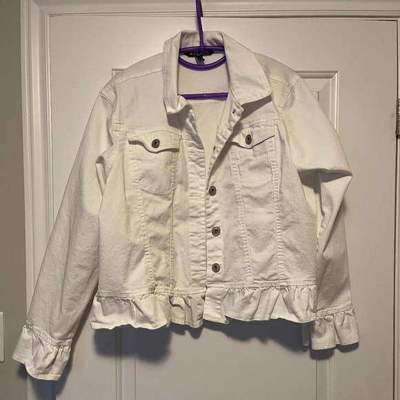 Baccini Jackets & Blazers - Baccini Ruffled Hem Denim Jacket Sz XL White